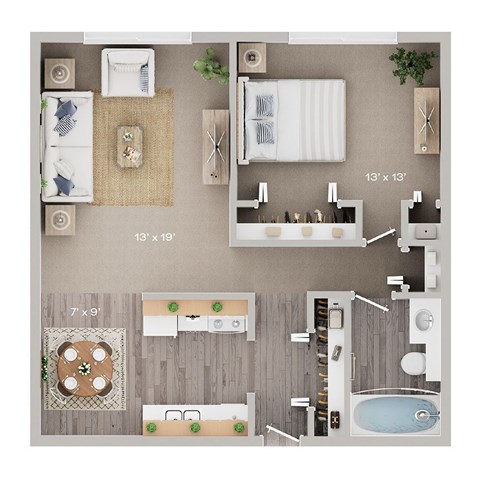 1 Bedroom Floor Plan 700 sqft.